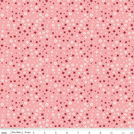 Cotton Print Love You Always XOs Coral Fabric 43/44"