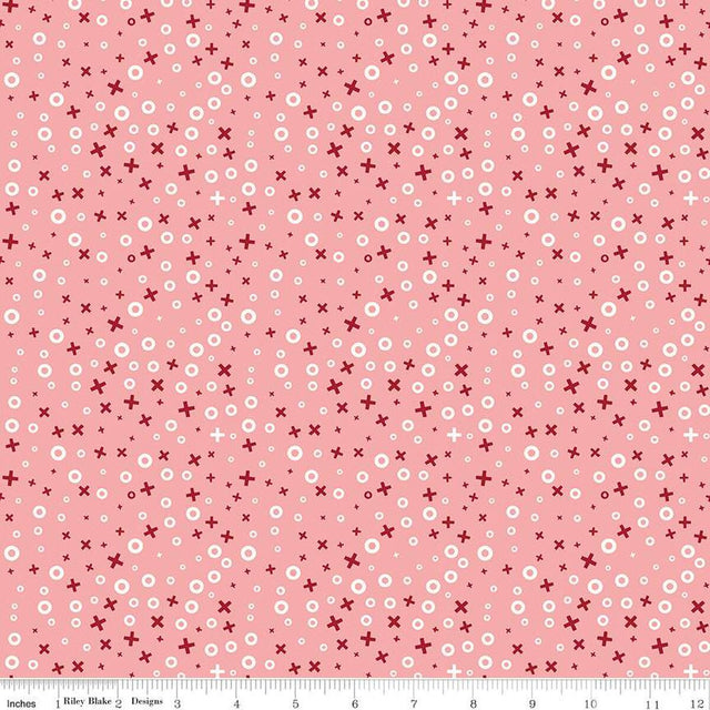 Cotton Print Love You Always XOs Coral Fabric 43/44"
