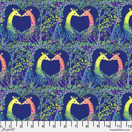 Cotton Print Love in the Trees Blue Fabric 44/45"