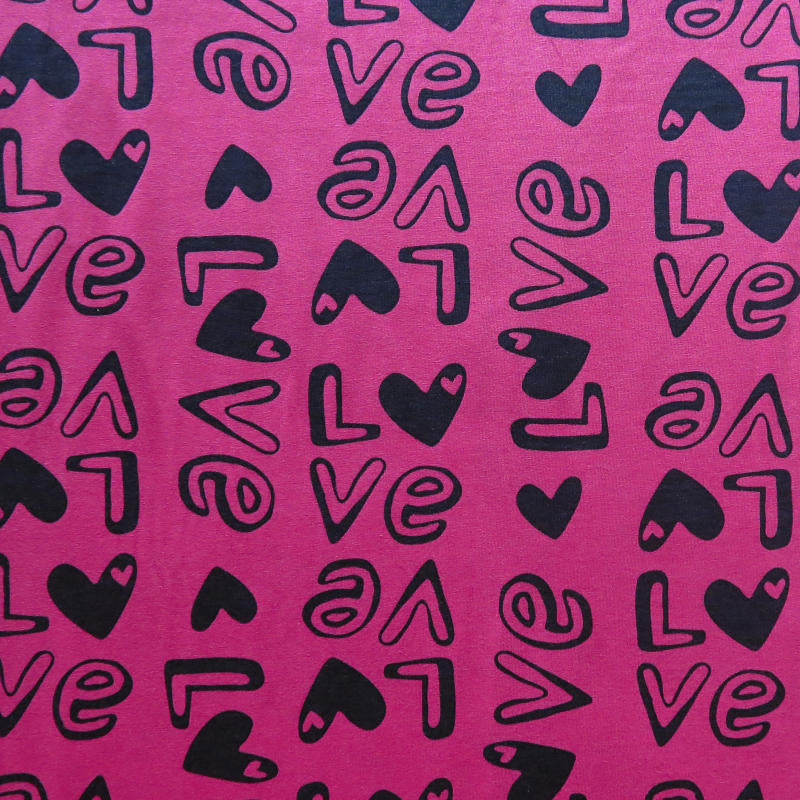 Cotton Lycra Jersey Knit Fabric Love on Pink