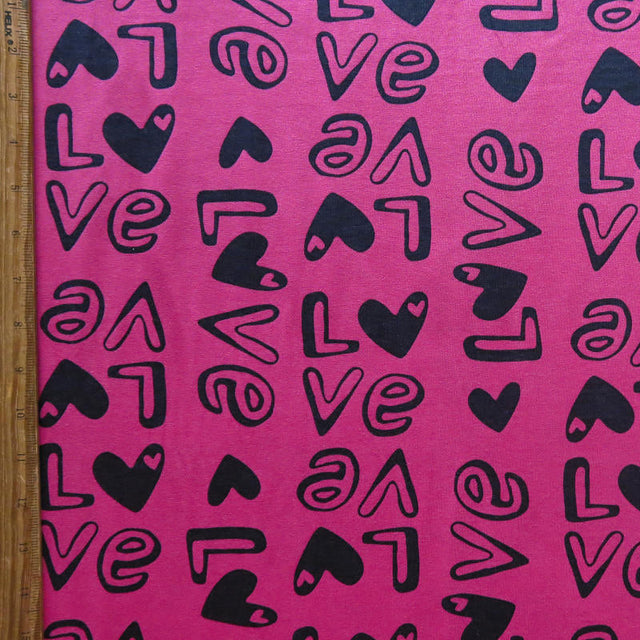 Cotton Lycra Jersey Knit Fabric Love on Pink
