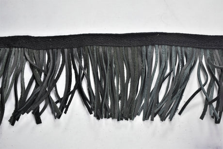 Faux Leather Fringe Trim Black 3.5 Inch