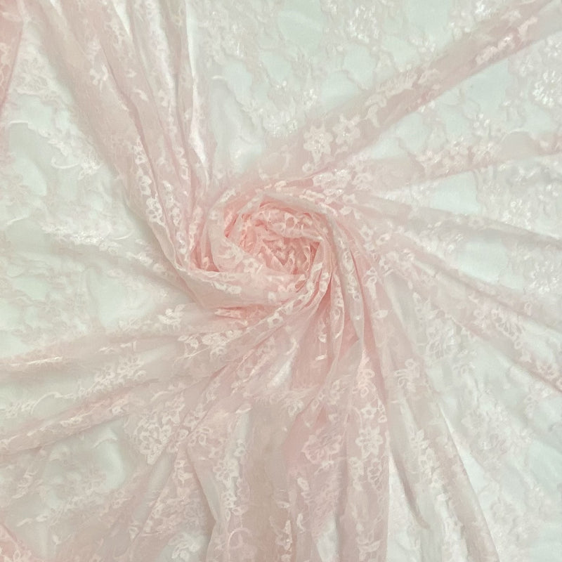 Stretch Lace Nylon Spandex Fabric - Lt. Pink, Shimmery Floral Lace, 58/60" Width