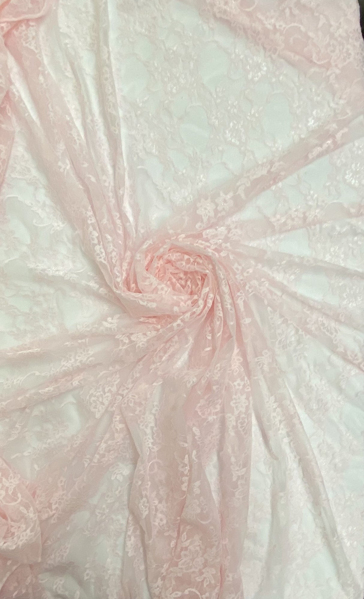 Stretch Lace Nylon Spandex Fabric - Lt. Pink, Shimmery Floral Lace, 58/60" Width