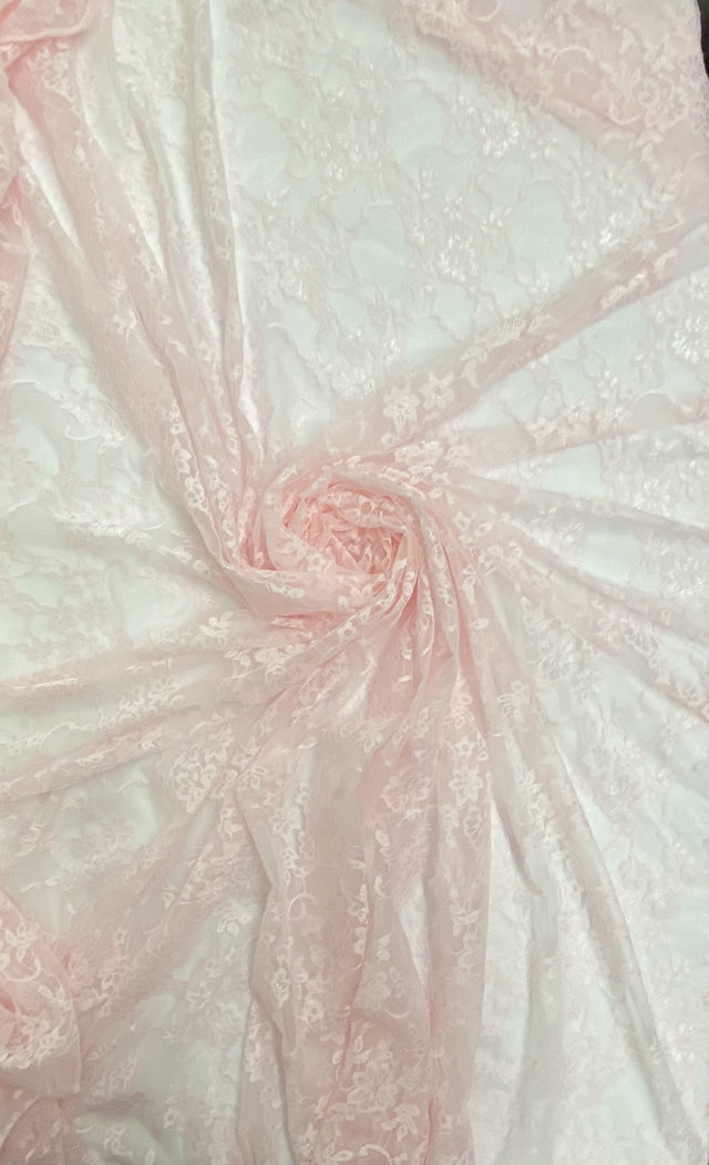 Stretch Lace Nylon Spandex Fabric - Lt. Pink, Shimmery Floral Lace, 58/60" Width