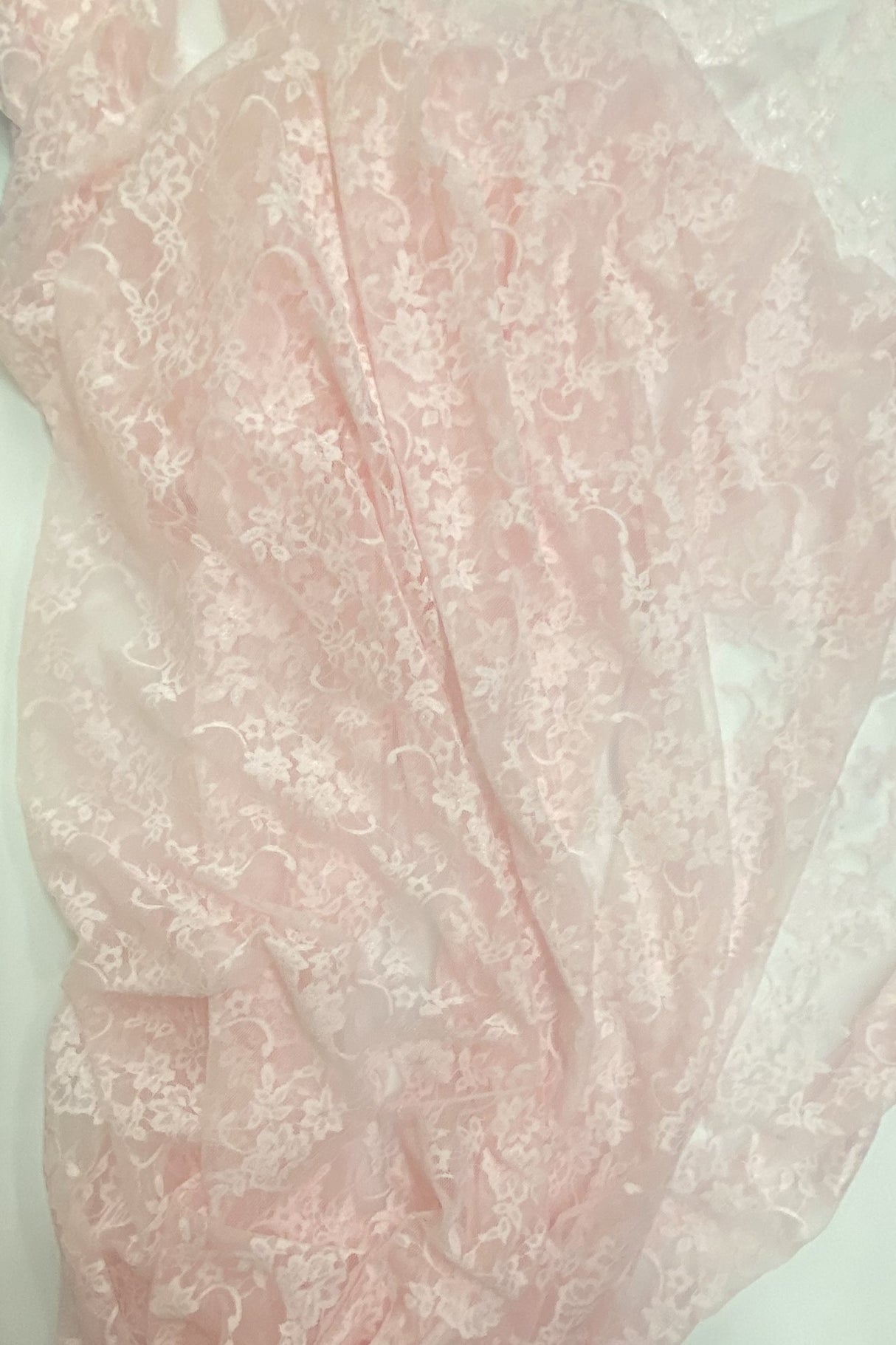 Stretch Lace Nylon Spandex Fabric - Lt. Pink, Shimmery Floral Lace, 58/60" Width