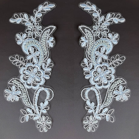 Beaded Corded Floral Lace Applique Pair