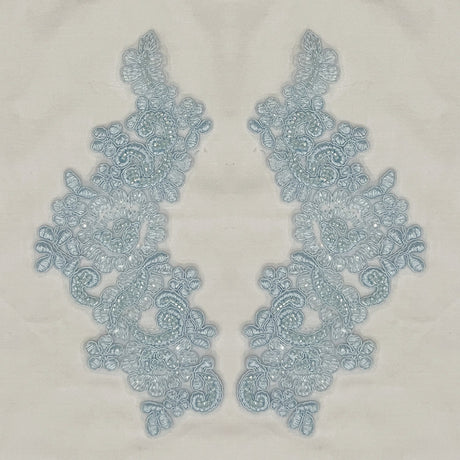 Beaded Corded Floral Lace Applique Pair