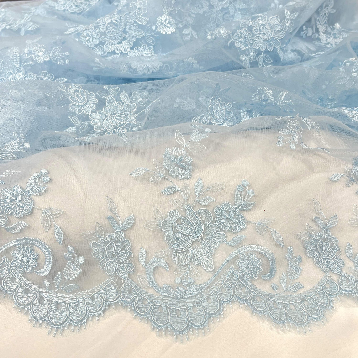 Corded Bridal Lace Fabric on Polyester Net Mesh