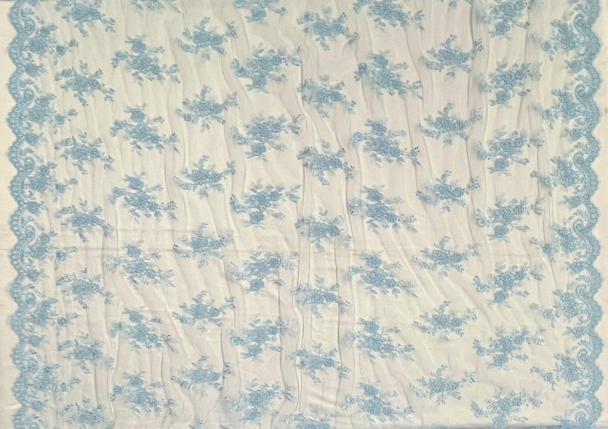 Corded Bridal Lace Fabric on Polyester Net Mesh