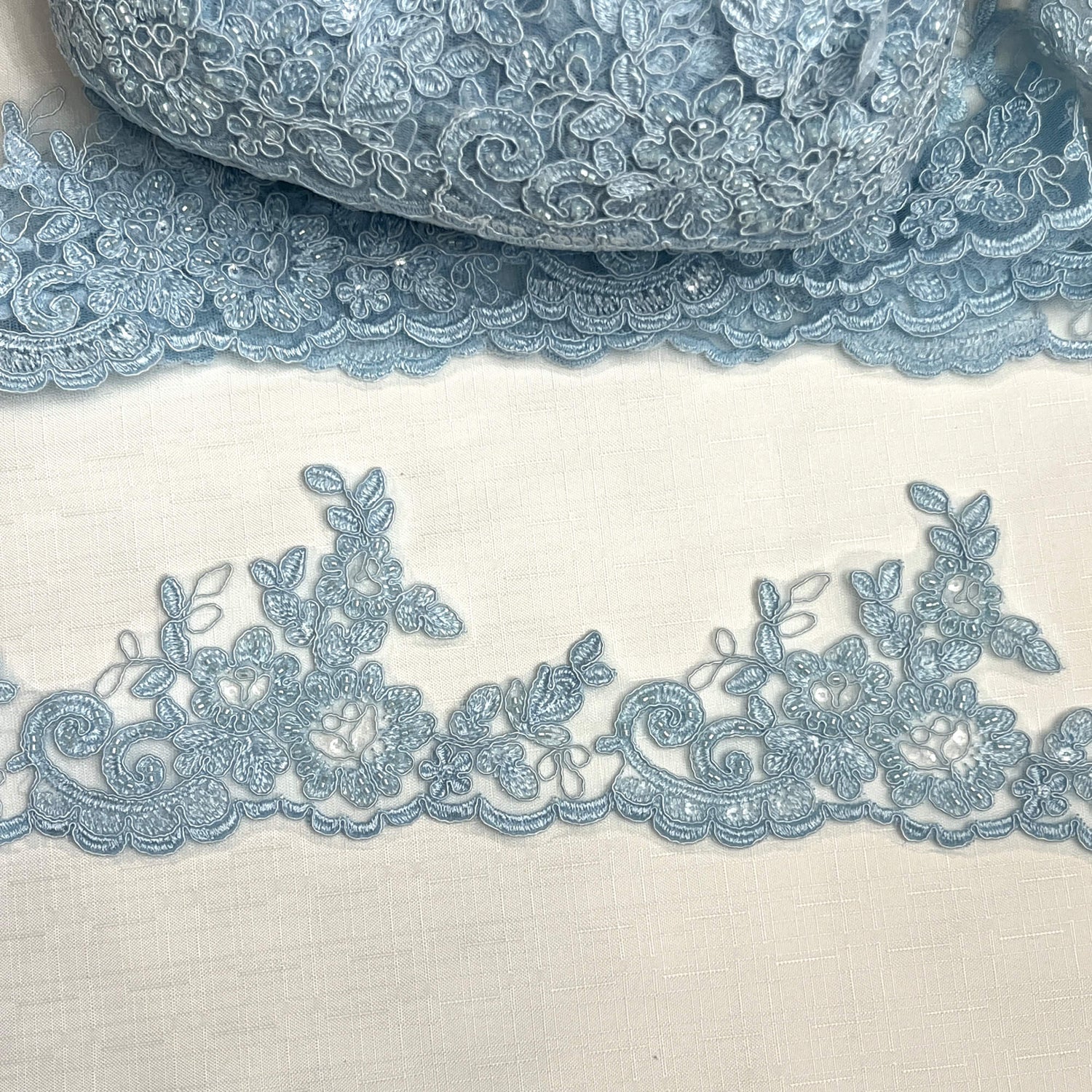 Beaded Corded Lace Trim on Polyester Net Mesh