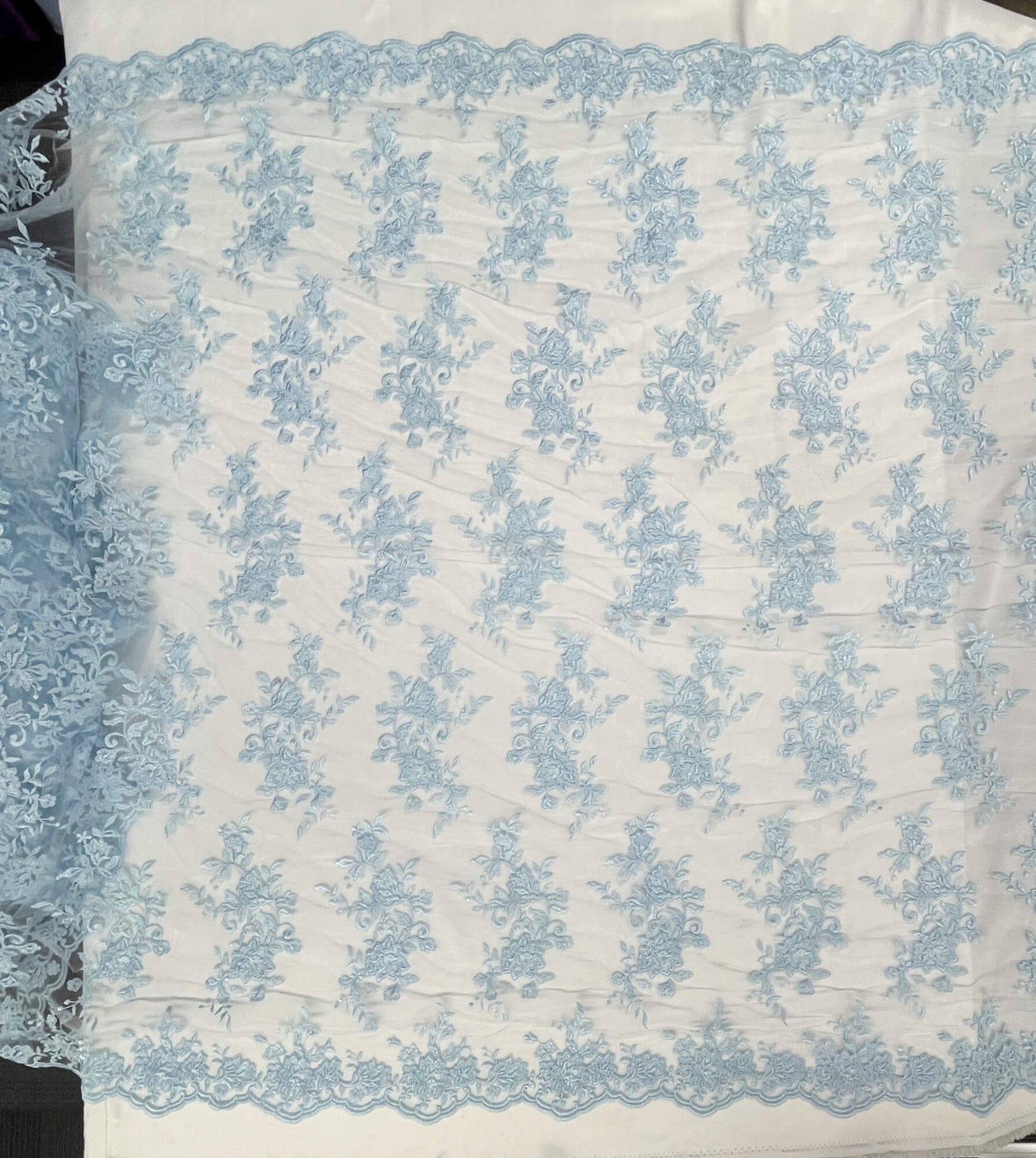 Corded Floral Lace Fabric - Scalloped Edges, 53" Width (1 Yard)