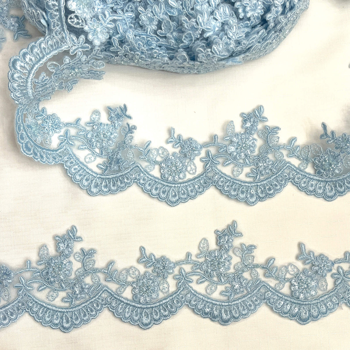 Embroidered Floral Beaded Lace Trim