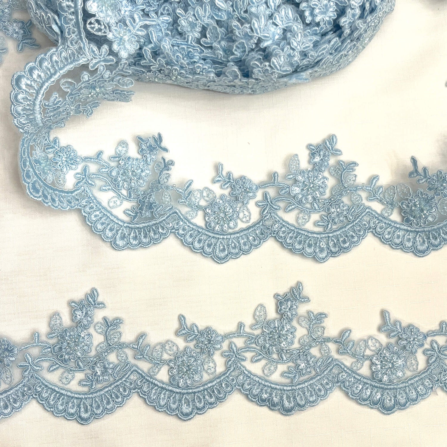 Embroidered Floral Beaded Lace Trim