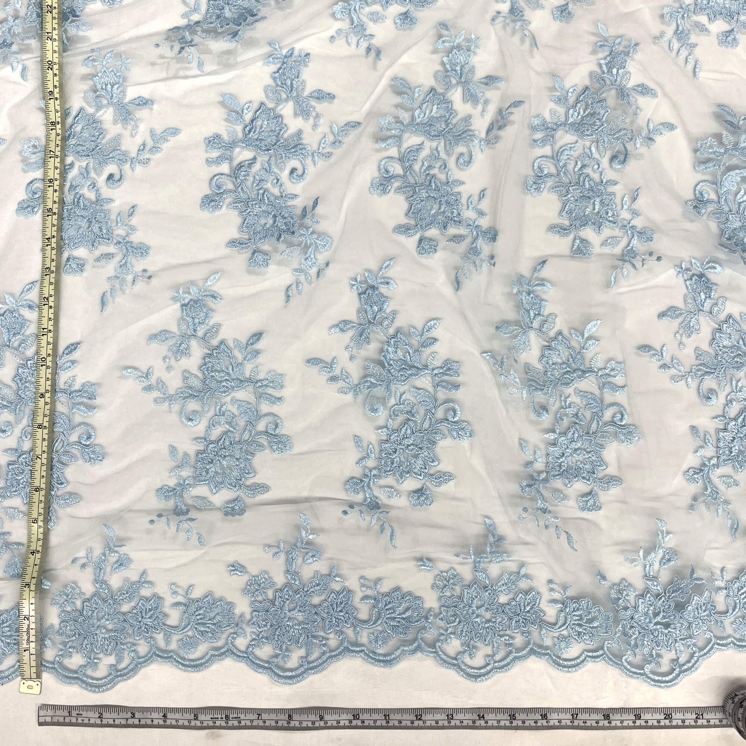 Corded Floral Lace Fabric - Scalloped Edges, 53" Width (1 Yard)