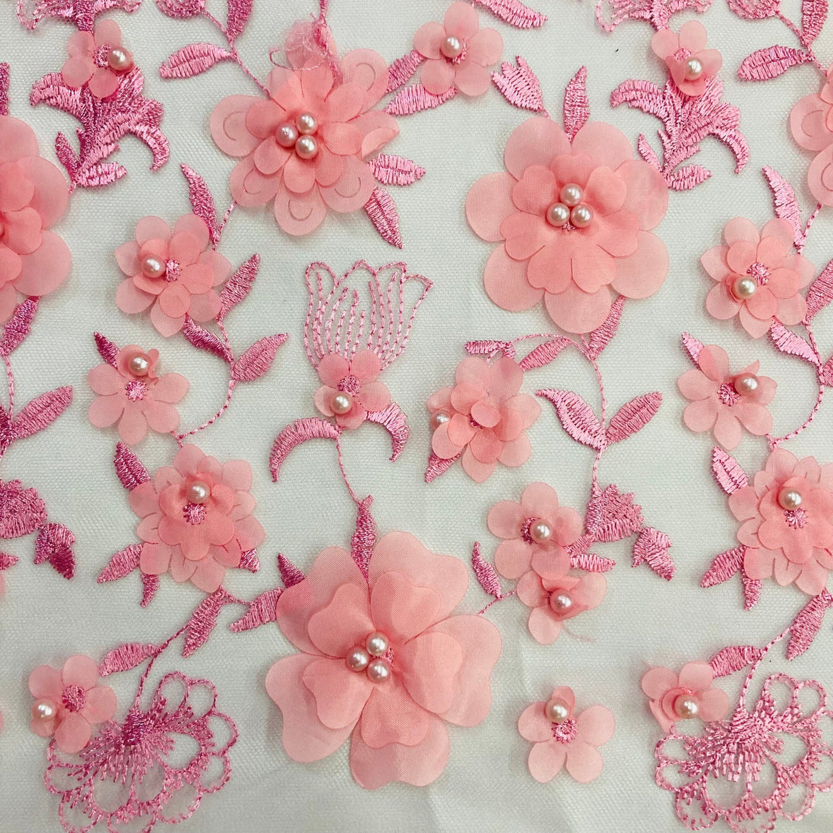 Beaded 3D Floral Lace Fabric