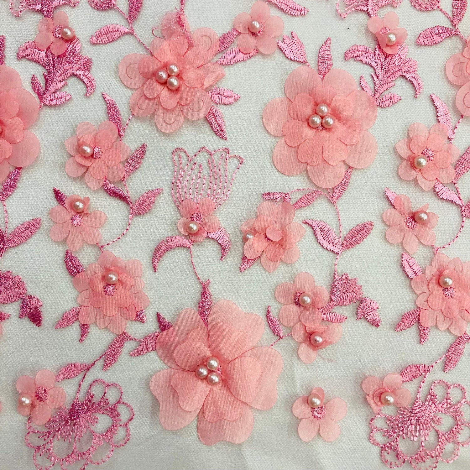 Beaded 3D Floral Lace Fabric