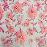Beaded 3D Floral Lace Fabric