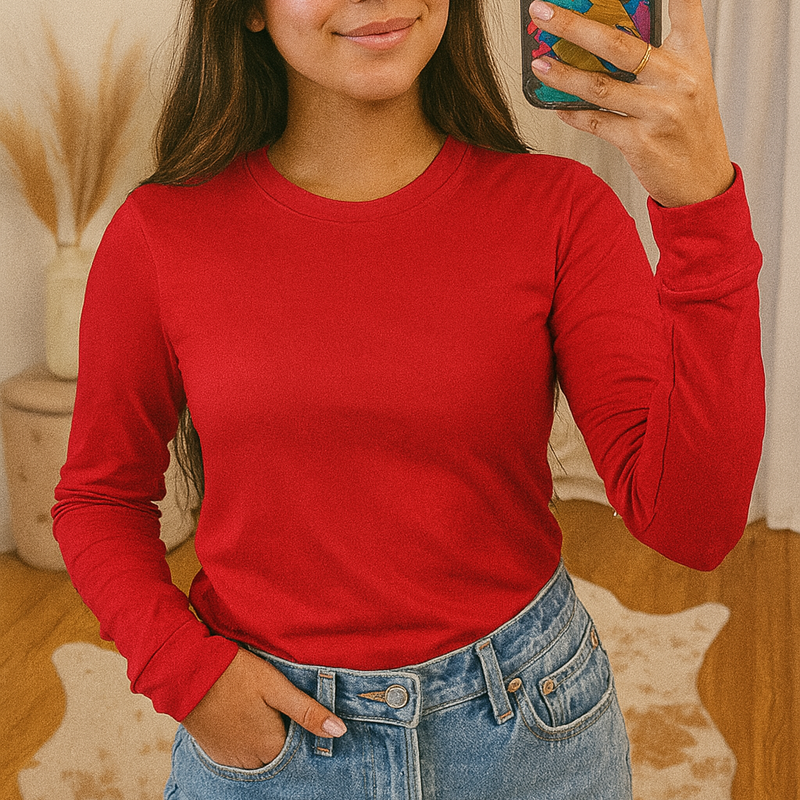 Lucky Friends 1501 Long Sleeve Cotton Fabric - Red, Solid (1 Piece)