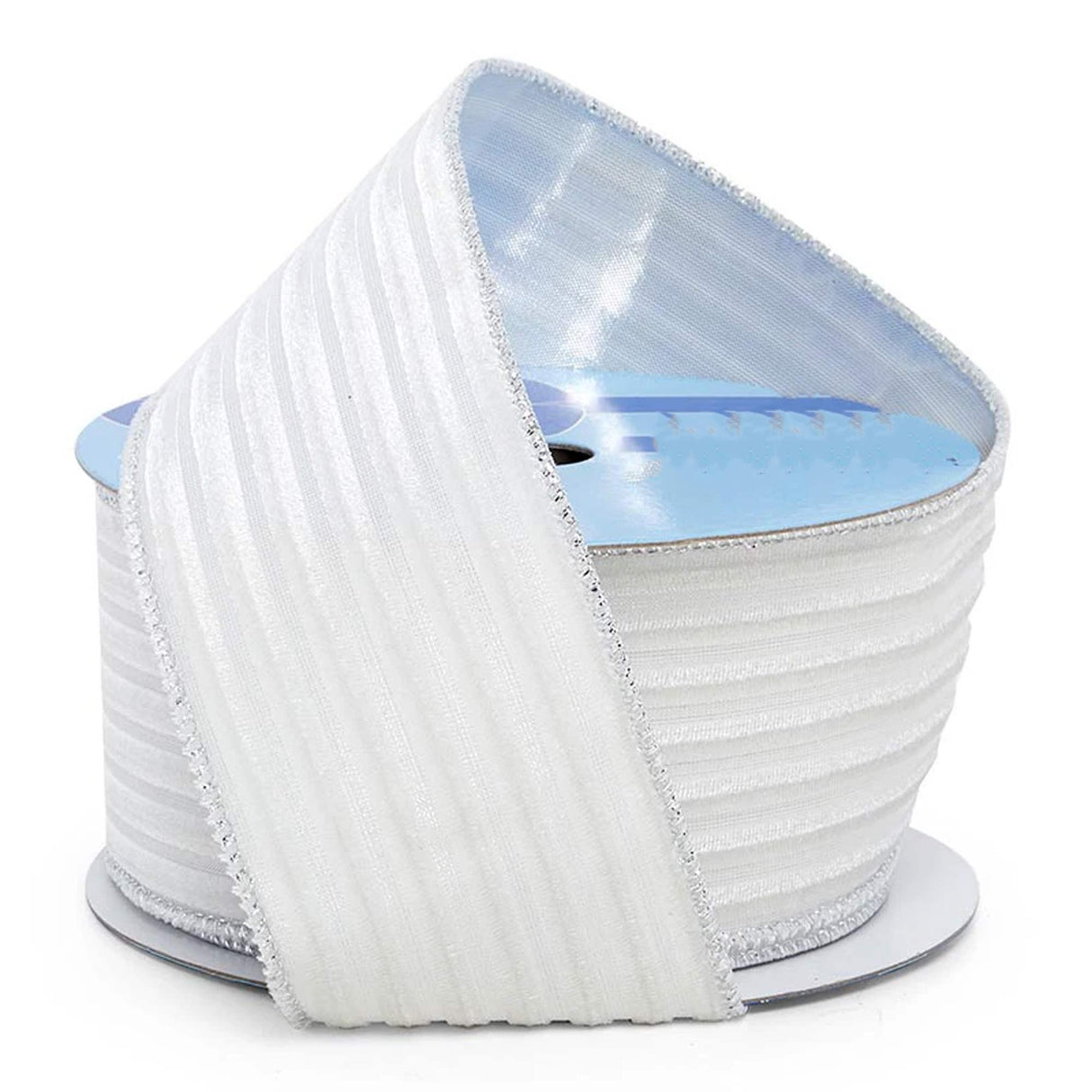 Embossed Stripes On Velvet Wired Ribbon 2 1/2 '' X 10 yd White Color 1 / roll