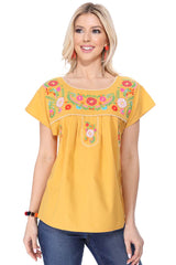 Traditional Mexican Women Blouse - Floral Embroidery, Short Sleeve (S-M-L-XL-2XL-3XL)
