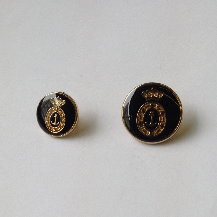Crown Anchor Metal Buttons - Gold Crown Anchor On Black Background