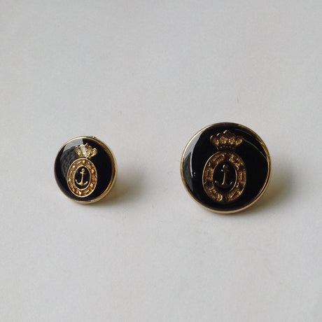 Crown Anchor Metal Buttons - Gold Crown Anchor On Black Background