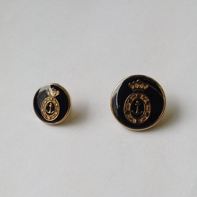Crown Anchor Metal Buttons - Gold Crown Anchor On Black Background