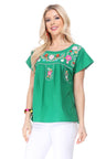 Traditional Mexican Women Blouse - Floral Embroidery, Short Sleeve (S-M-L-XL-2XL-3XL)