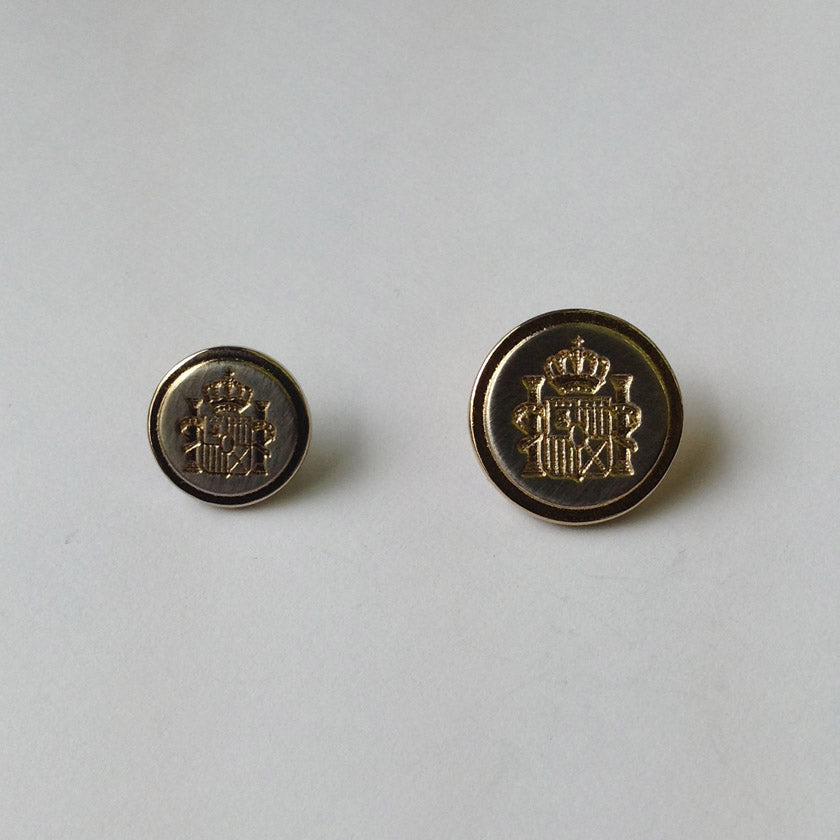 Crown Crest Brushed Metal Buttons - Gold Crest And Crown On Brushed Silver Background