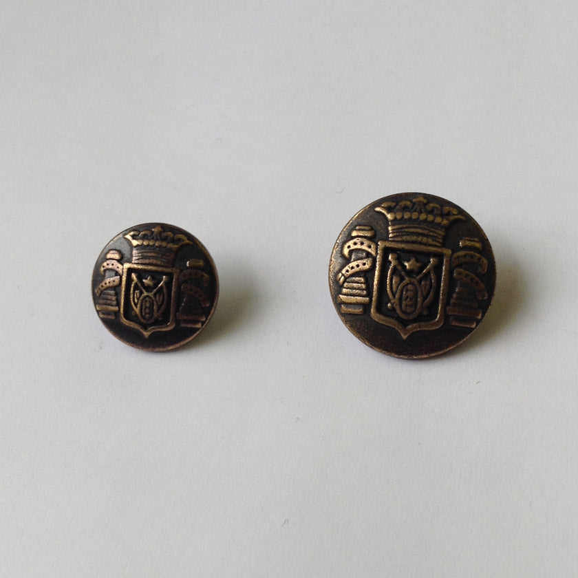 Antique Brass Crown Crest Metal Buttons - Antique Brass Crown Crest Metal Fabric