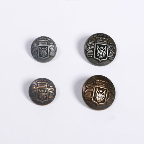 Shield Metal Buttons Metal Fabric - Antique Brass, Antique Tin, L28, L36