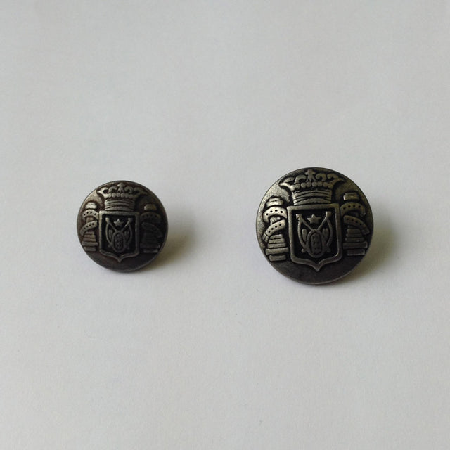Antique Tin Crown Crest Metal Button - Antique Tin, Crown Crest, Metal Button