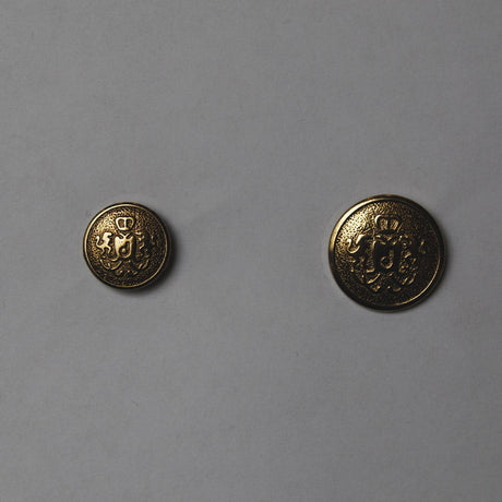 Antique Gold Lion Shield Metal Buttons - Antique Gold Lion Shield Metal Fabric, Antique Gold, Lion Shield, L24, L32