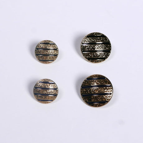 Striped Enameled Metal Buttons - Black/Navy Blue, Striped, L24/L32