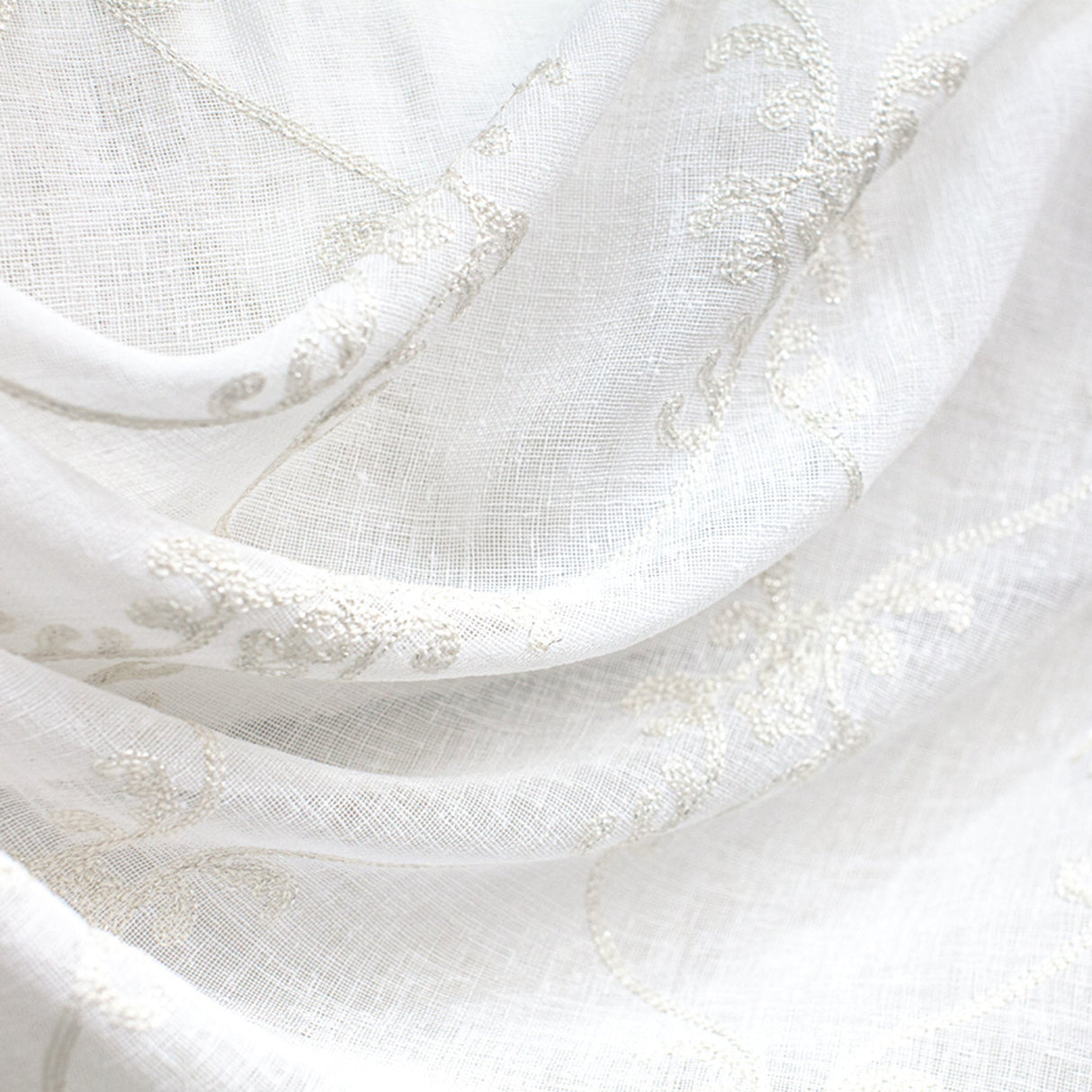 Marquee Fabric - Embroidered Damask Metallic Sheer Fabric, Silver, 55" Width (1 Yard)
