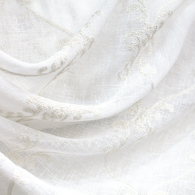 Marquee Fabric - Embroidered Damask Metallic Sheer Fabric, Silver, 55" Width (1 Yard)