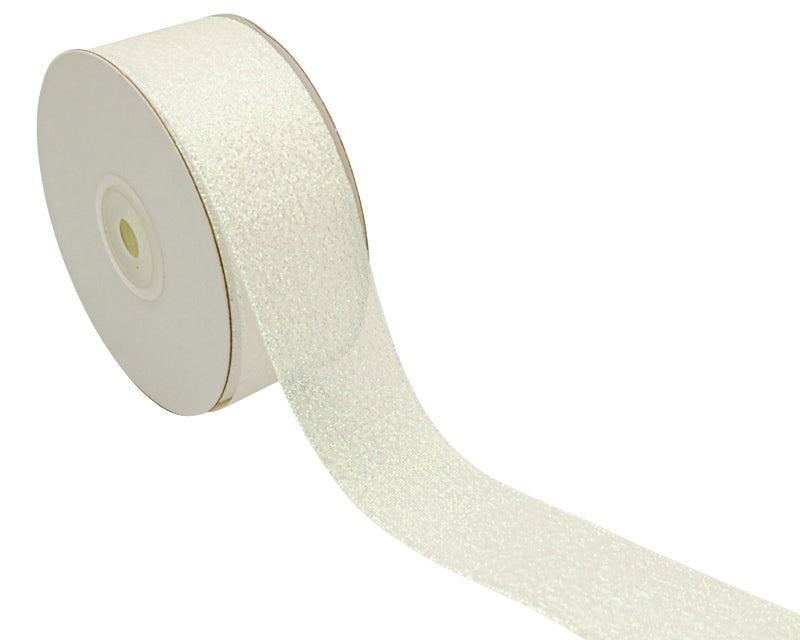 1.5" x 25 Yards Iridescent White Metallic Taffeta Gift Ribbon