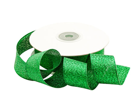 7/8" x 25 Yards Emerald Green Metallic Taffeta Gift Ribbon - Pack of 7 Rolls