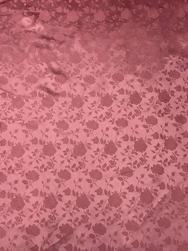 1 Yard Rose Floral Jacquard Satin Fabric 100% Polyester 60/59" Wide