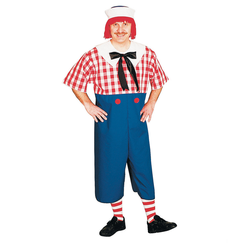 Classic Men's Raggedy Andy Costume with Hat and Yarn Hair for Halloween Parties and Themed Events