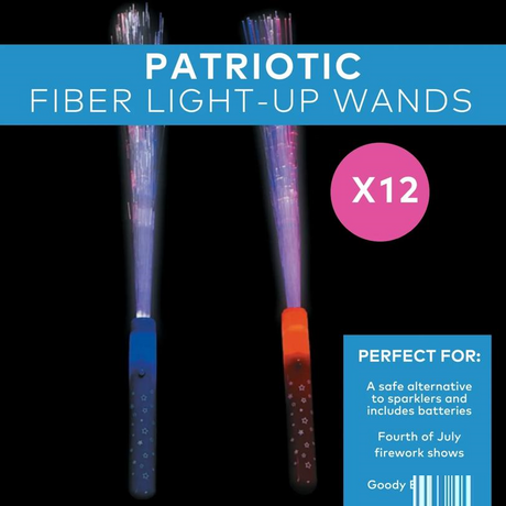 14" Patriotic Fiber Optic Red, White & Blue Light-Up Wands - 12 Pc.
