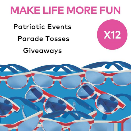 5 1/2" x 2" Kids Patriotic Plastic Novelty Sunglasses with Blue Lenses - 12 Pc.