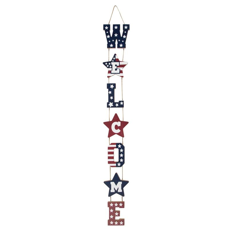 Patriotic Vertical Hanging Welcome Sign