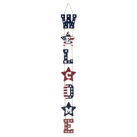 Patriotic Vertical Hanging Welcome Sign