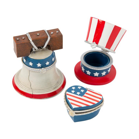 Patriotic Hinged Boxes Tabletop Decorations - 3 Pc.