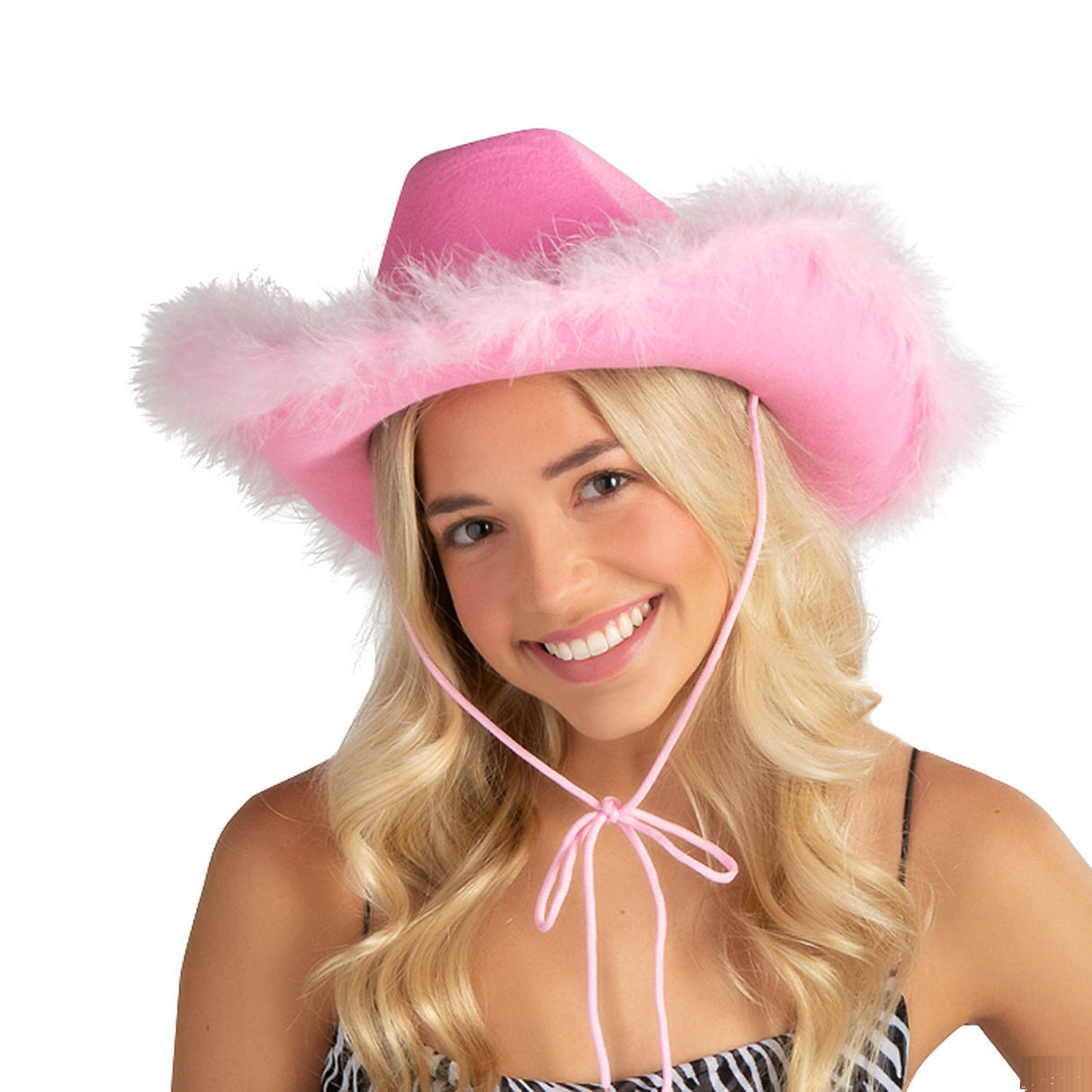 Vibrant Pink Cowgirl Hats with Fuzzy Trim for Bachelorette Parties and Costume Events