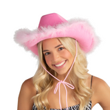 Pink Cowgirl Hats with Fuzzy Trim for Bachelorette Parties & Costume Events 12pc