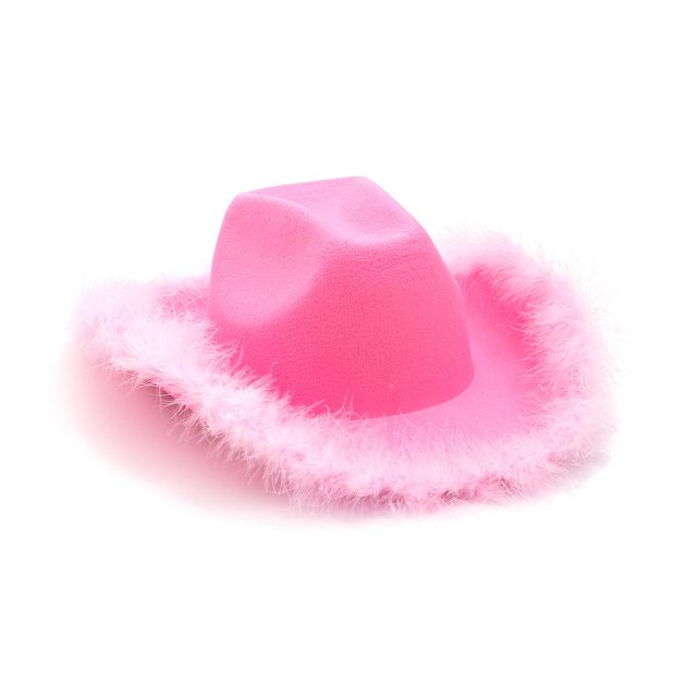 Pink Cowgirl Hats with Fuzzy Trim for Bachelorette Parties & Costume Events 12pc