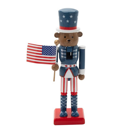 3" x 10" Patriotic Bear Wooden Nutcracker Tabletop Decoration